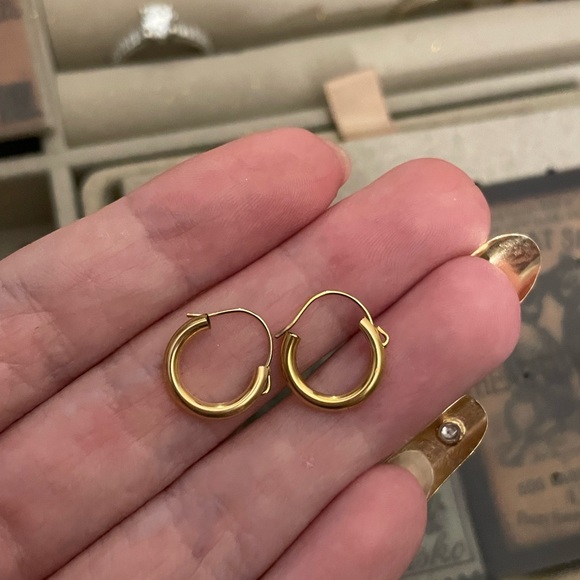 NEW OS 1960s 14kt solid yellow gold wires pierced hoop earrings VTG Mid Century - Picture 5 of 7
